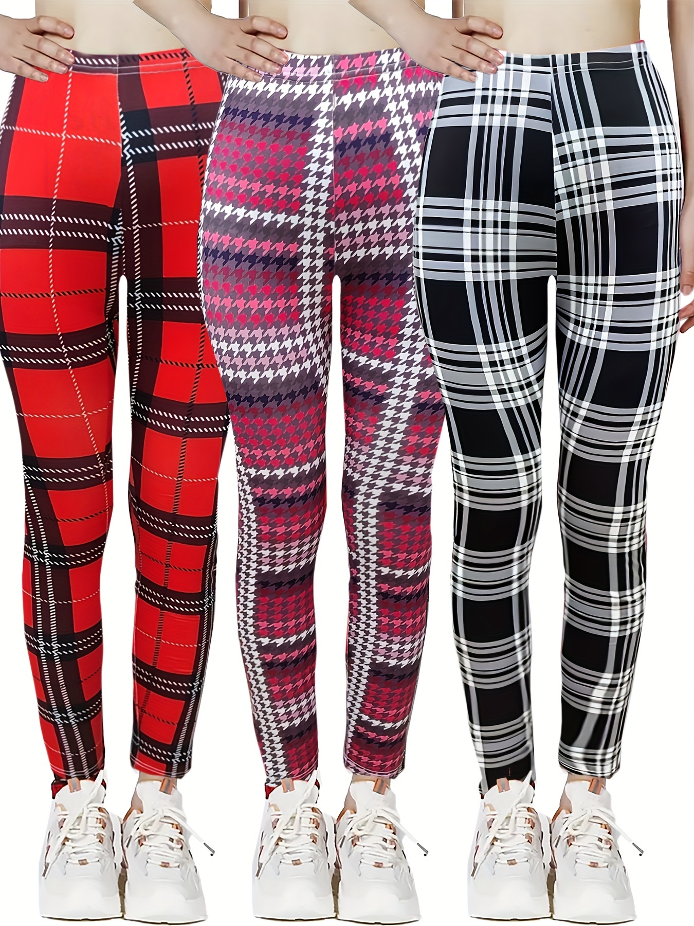 Plaid Print Skinny Leggings Casual Elastic Waist Daily Temu Canada