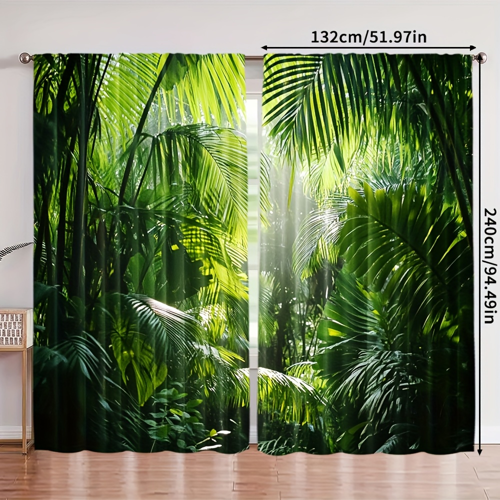 TEMU Set Of 2, Contemporary Curtains, Shower Curtain With Palm Leaves, Ideal For Kitchen, CafÃ©, Living Room, Balcony, Garden, Made Of Polyester, (rod