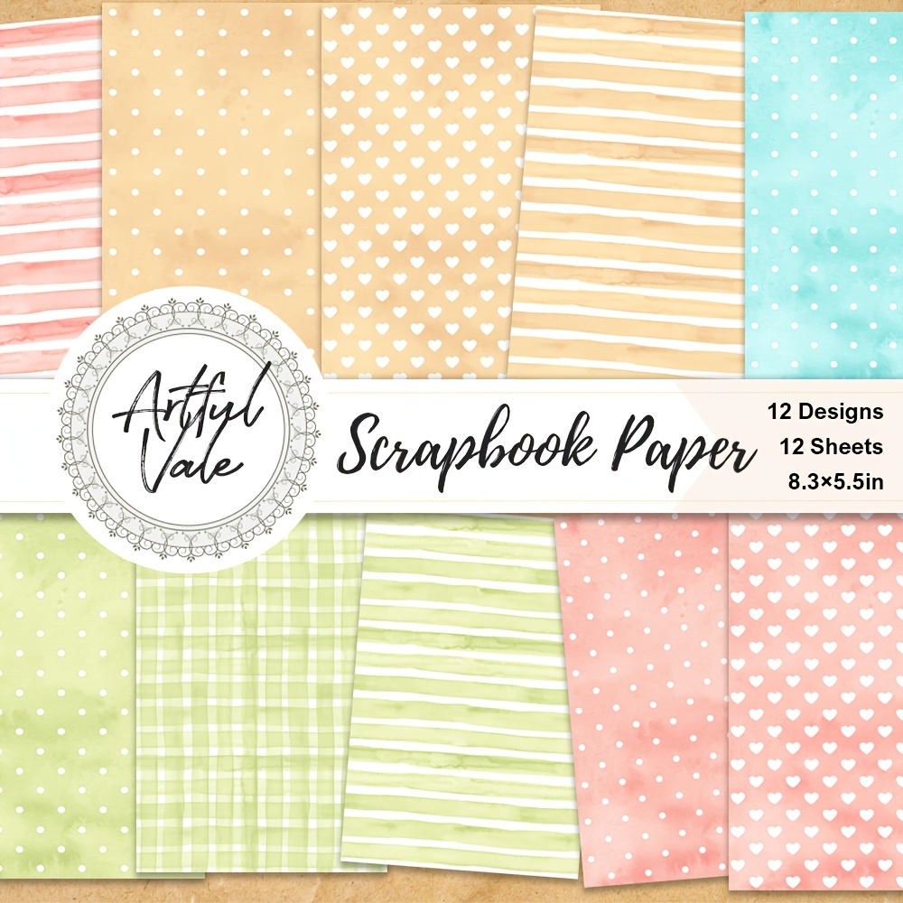 TEMU 12 feuilles de papier d'artisanat créatif à rayures colorées, 8,3 x 5,5 pouces - Fournitures de scrapbooking polyvalentes pour l'embellissement