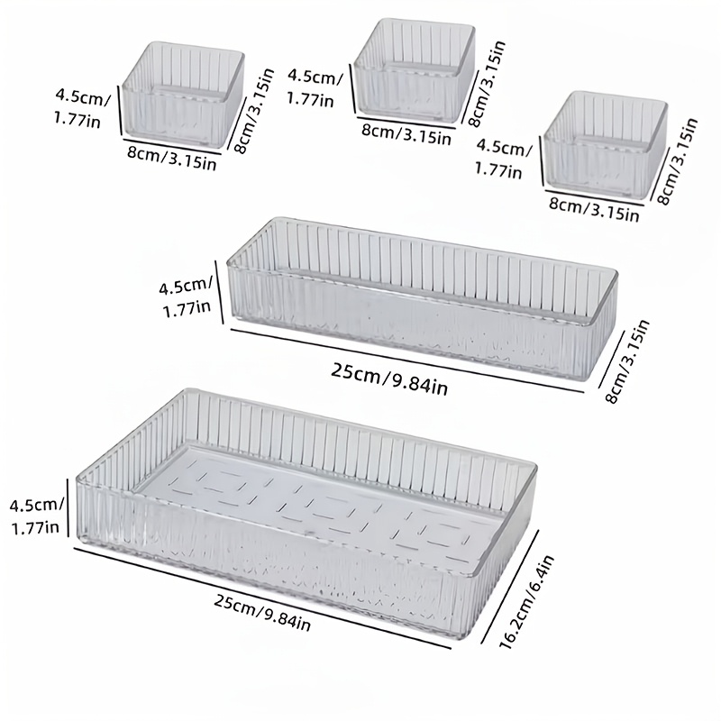 5pcs Transparent Cosmetic Storage Box, Drawer-inside Organizer, Desktop Divided Organizer, Suitable For Makeup Storage, Office Stationery Storage, And Miscellaneous Item Storage
