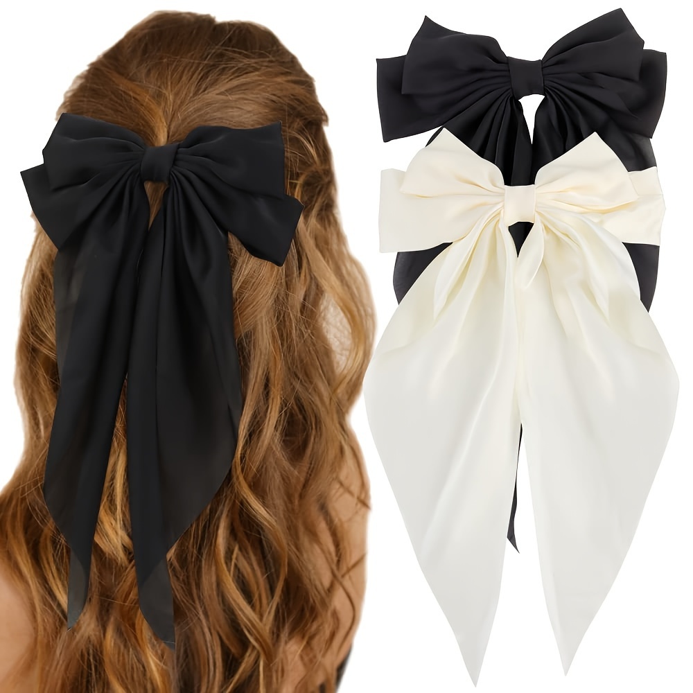 

Elegant Solid Color Satin Bow Hair Clip - Chic Ribbon Barrette For Women & Girls, Ponytails & Styling