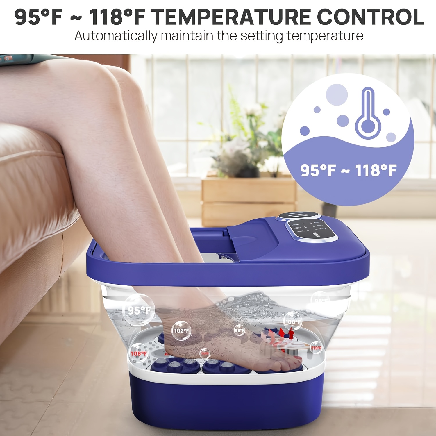 A Foldable Foot Spa Massager with a Heater And Temperature Controller, Featuring a Bubble Foot Bath, Six Massage Rollers, Vibration, And Red Light for Foot Soaking. an Essential Foot Massager for Winter, Making It a Perfect Warm Gift for Loved Ones!