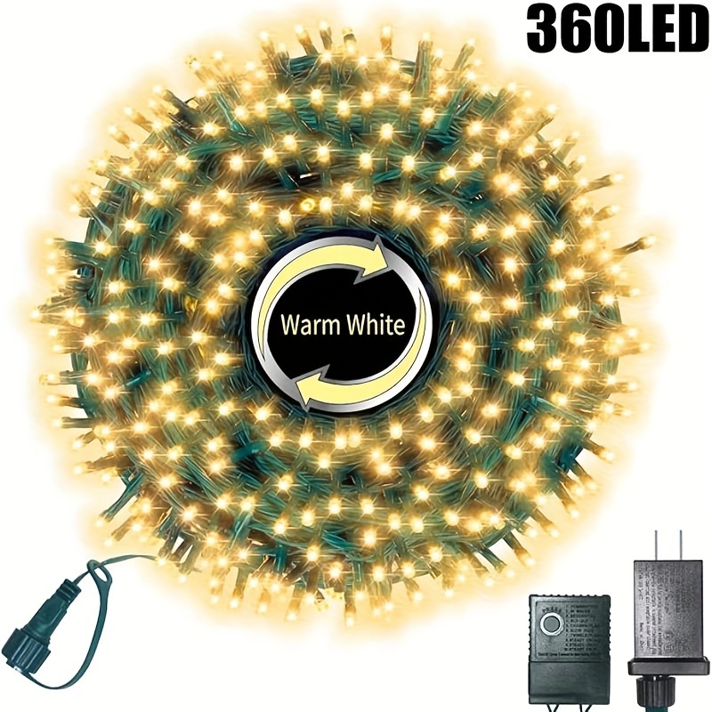 

105ft Warm White Led String Lights, 360 Bulbs, Extendable With 8 Lighting & Timer, Plug-in, Waterproof For Outdoor Christmas, Holiday Parties & Weddings Decor, Outdoor Lighting | Warm | Led Bulbs