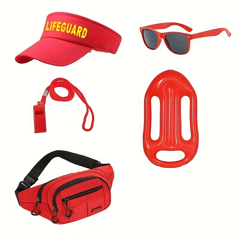 Disfraz De Socorrista Unisex 5 Piezas – Set Con Gorra, Riñonera, Silbato, Gafas Y Accesorio De Salvamento, Ideal Para Fiestas De Verano Y Playa