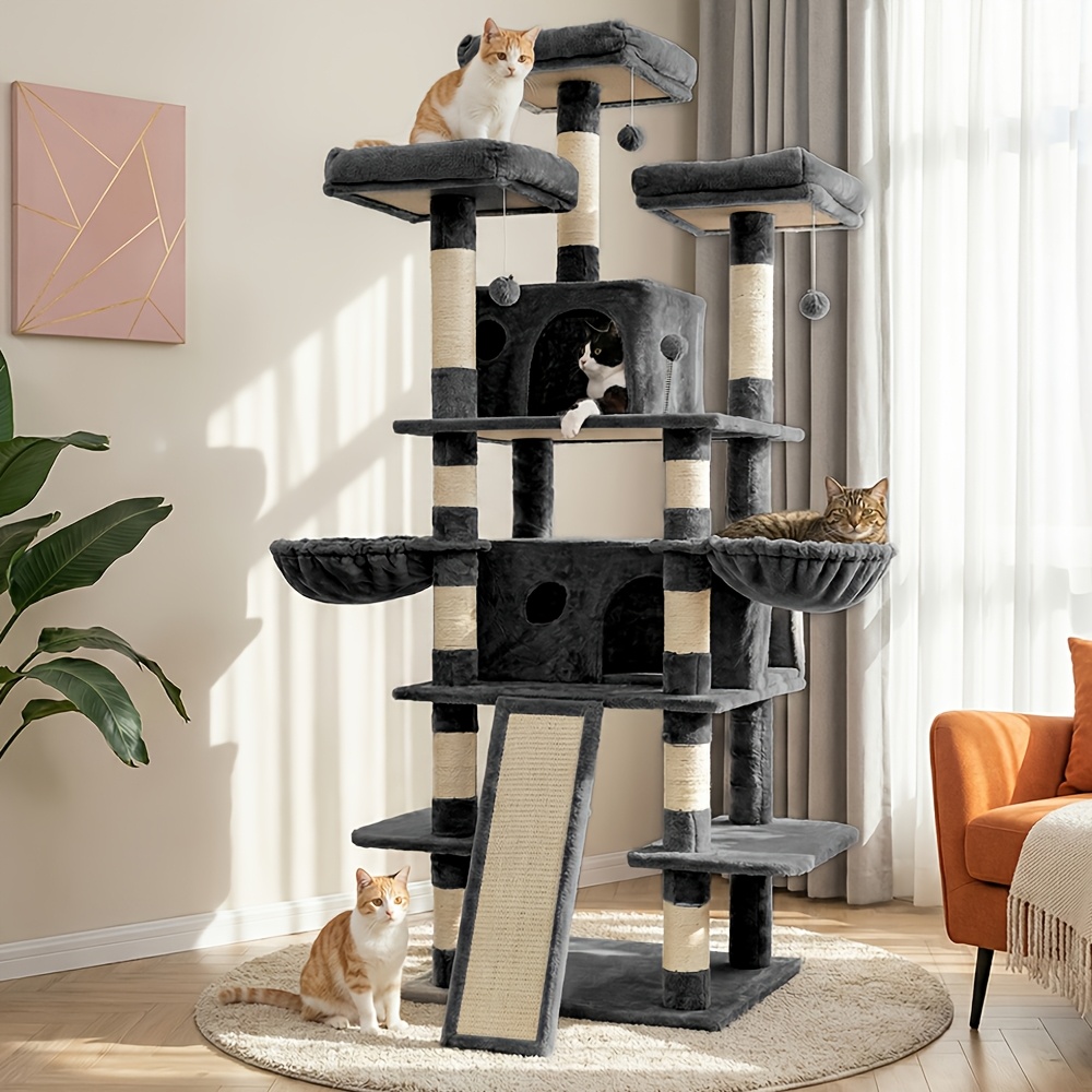 Temu – TEMU 44in And 68in Cat Trees For Indoor Cats, Large Multi-level Cat Towers With Scratching Posts, Cozy Cat Condos, Hammocks, Climbing Platforms, And