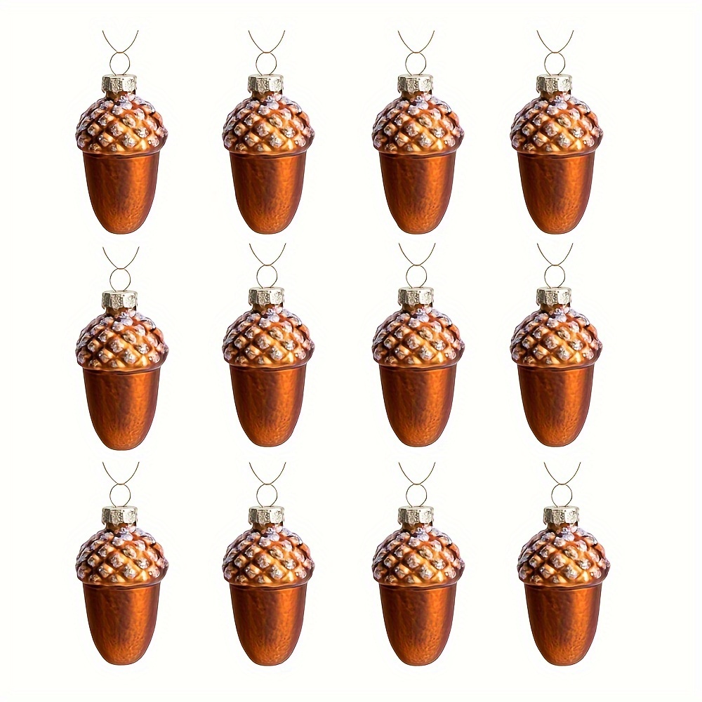 Image of 6/12pcs Christmas Glass Ornaments - Christmas Glass Blown Ornaments - Fall Hanging Pine Cone Glass Ornaments For Christmas Tree Fall Thanksgiving Day Decoration