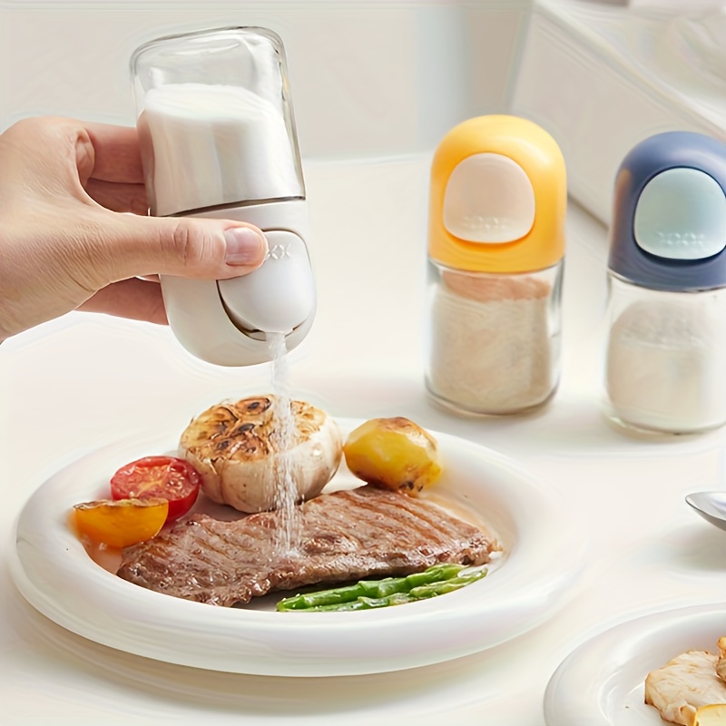 glass spice jar with precise dispenser push button controlled seasoning container anti   clear measurement cup for salt pepper herbs   countertop organizer ideal gift for home   chefs cooking essentials modern kitchenware   lid culinary enthusiasts Product details 2