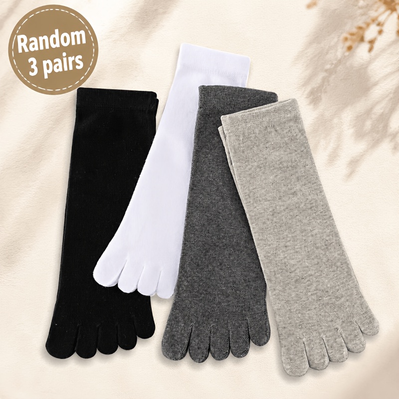 TEMU 3 Pairs Random Color Toe Socks For Women Men, 5 Finger Socks, Breathable Comfortable Crew Socks, Soft Casual Everyday Footwear