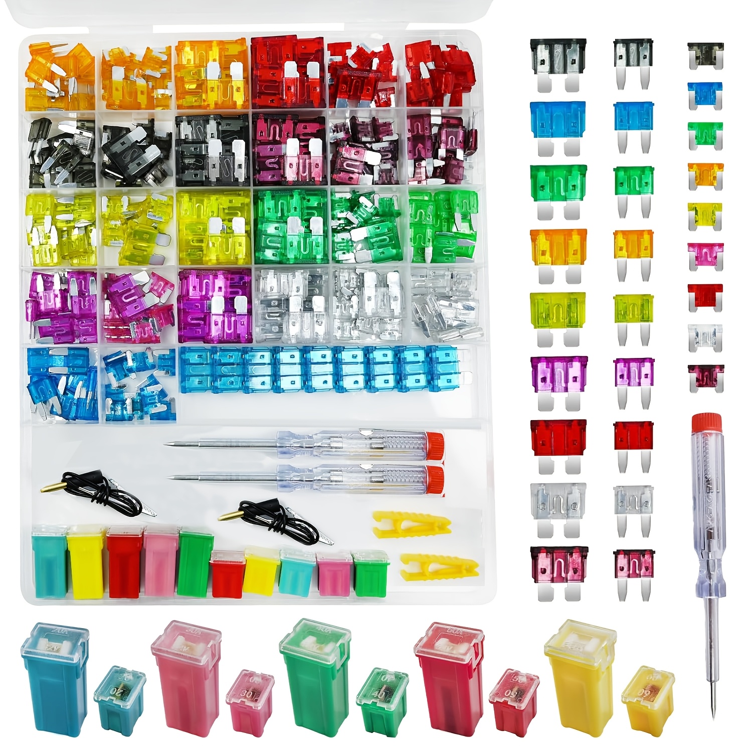 E-shop 316-teiliges Auto-Sicherungs-Sortiment mit Tester, Auto-Sicherungsstandard, kleine, Mini-Größen, niedriges & hohes Profil (2A 5A 10A 15A 20A 25A
