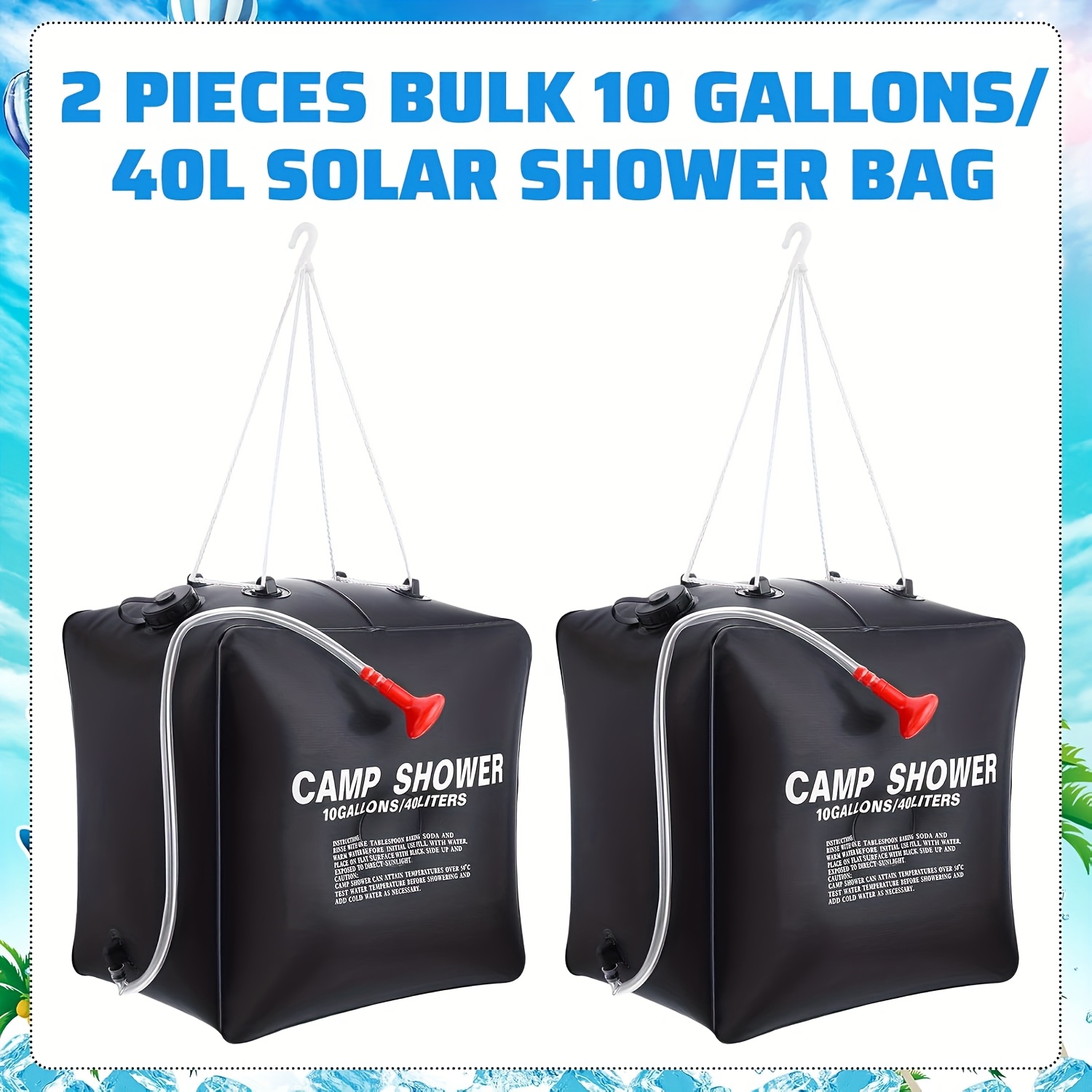 TEMU 10 Gallons/ 40l Solar Camping Showers With Hot Water Portable Camping Shower Bag With Removable Hose Nylon Ropes For Outdoor Hiking Climbing