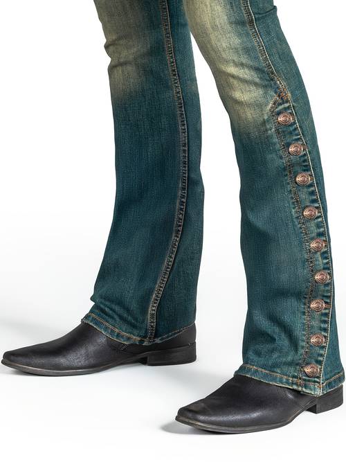 vintage flare leg mens jeans skinny fit medium stretch fabric solid color washed details
