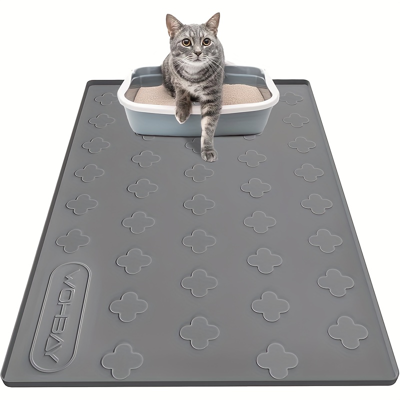 TEMU 3-in-1 Washable Silicone Cat Litter & Food Mat - Non-slip Floor Protector, Xxl Pet Feeding Mat With Raised Edges, Traps Litter, And , Foldable Durable Easy To Clean For Cats