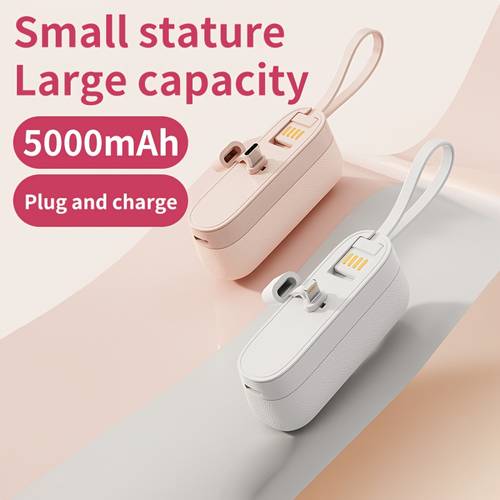 1pc 5000mah portable charger capsule design supply built in cable type c interface lanyard compact emergency backup outdoor phone battery pack suitable for iphone and