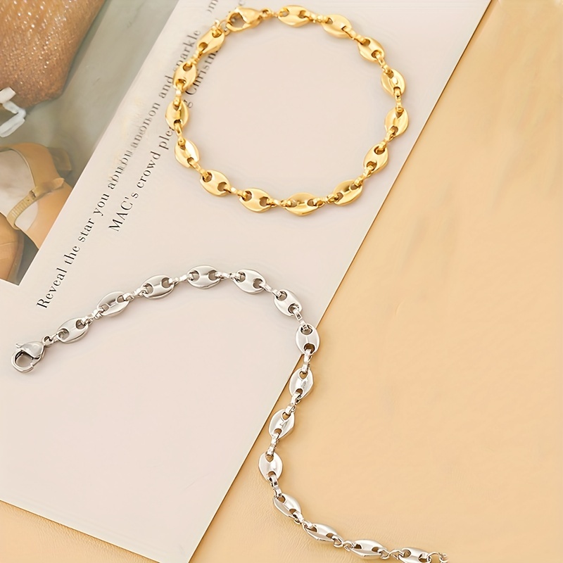 Minimalist Stainless Steel Coffee Bean Oval Cutout Chain Accessory