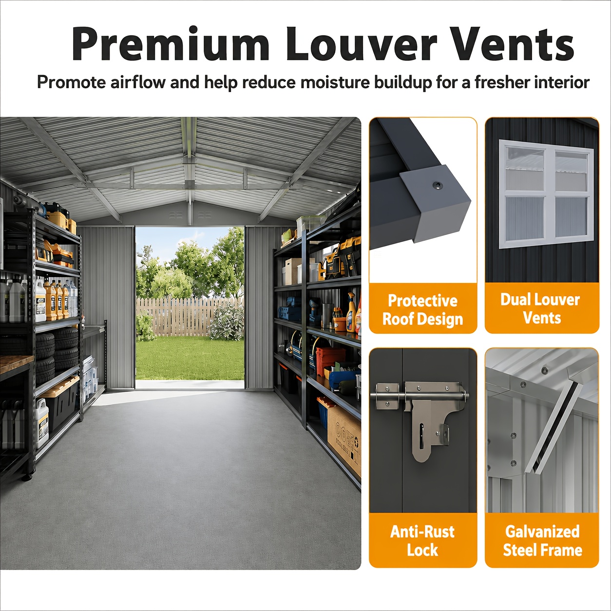 12ft x 20ft metal storage shed with sloped   lockable door black Product details 3