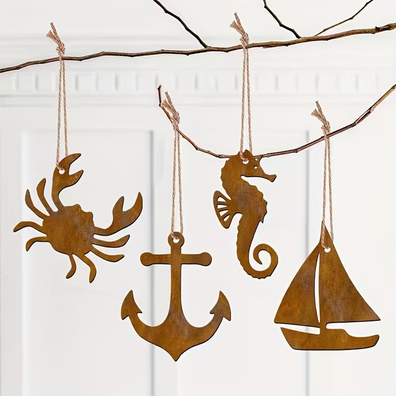 4pcs Spring/summer Ocean Pendants, Drops & Finials: Crab, Seahorse, Sailboat Home Decor Hanging Ornaments
