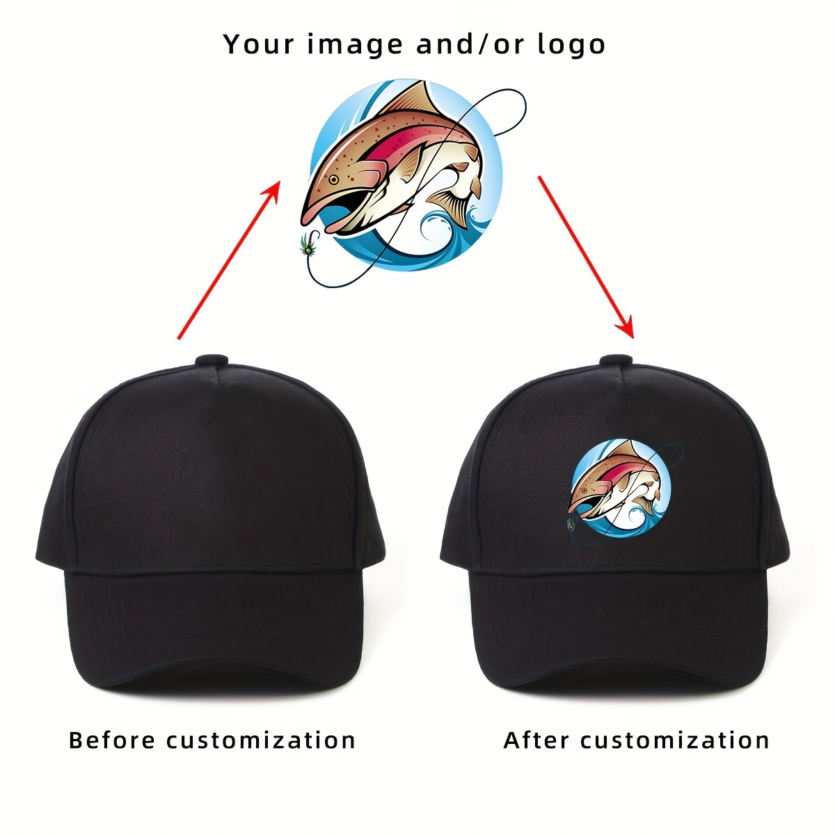 TEMU Casquette de Baseball Personnalisée avec Photo & Logo - Ajustable, Chapeau Léger en Polyester pour - Parfait pour la Pêche & les Activités Air