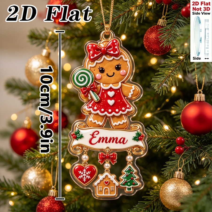 TEMU 2d Flat, 1pc 2d Flat Personalized Acrylic Hanging Decoration, Customizable With Letters For Names. A Christmas Gingerbread For Man Home