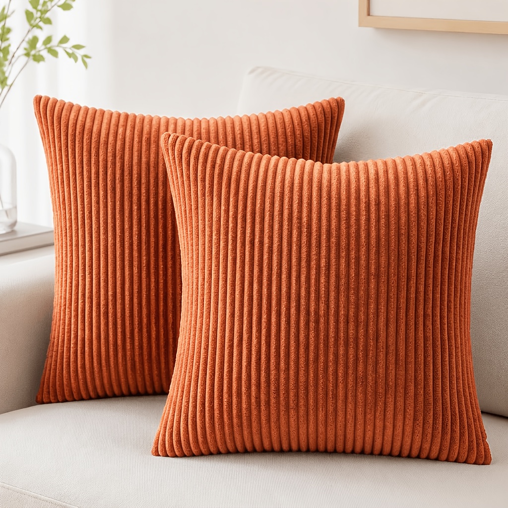 TEMU 2pcs, Housses de coussin décoratives rayées en velours de ferme d'automne, 12X20/16X16/18X18/20X20In, Taies d'oreiller douces bohèmes vintage