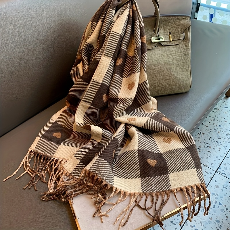 TEMU Écharpe chaude automne/hiver avec motif cœur élégant, adaptée pour un usage , les fêtes d'année et comme accessoire de mode