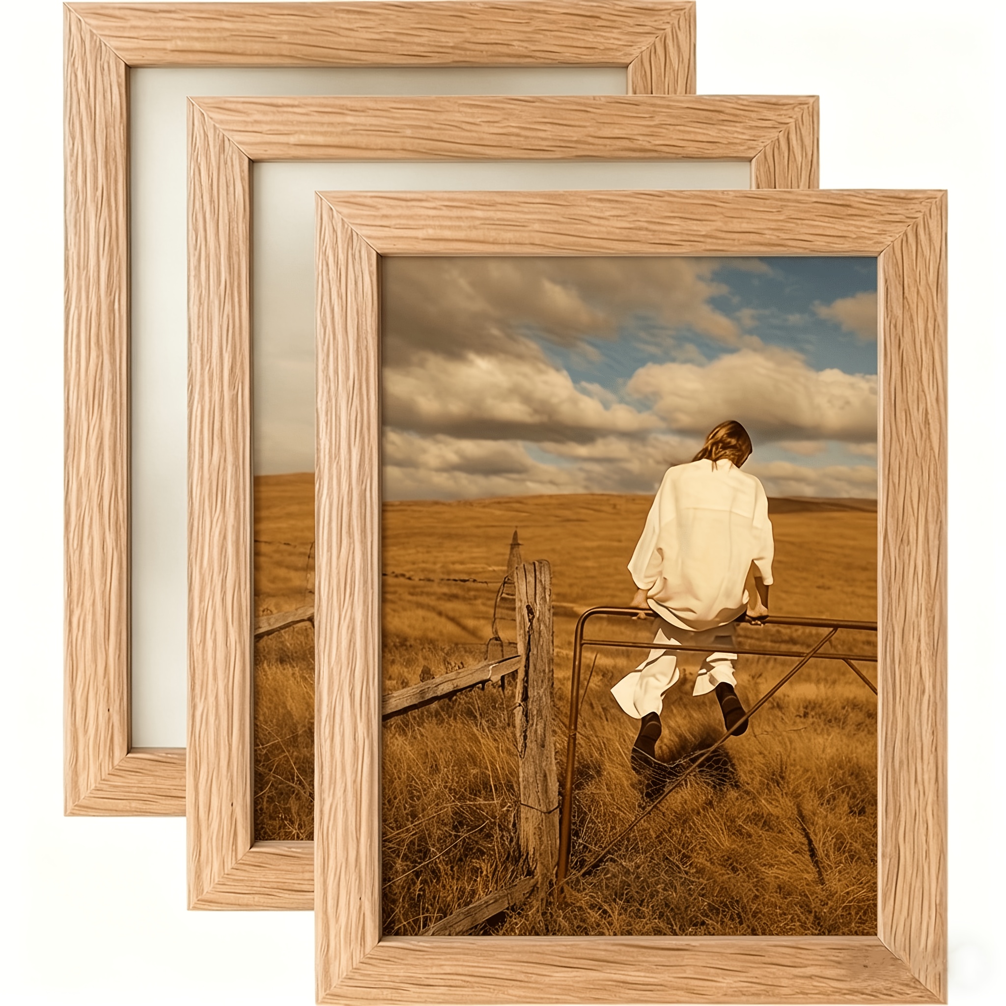 TEMU 3-pack Natural Wood-colored Photo Frames, Designed For Home Decor, Suitable For Desktop Display In Offices, Homes, And Reception Areas, Ideal