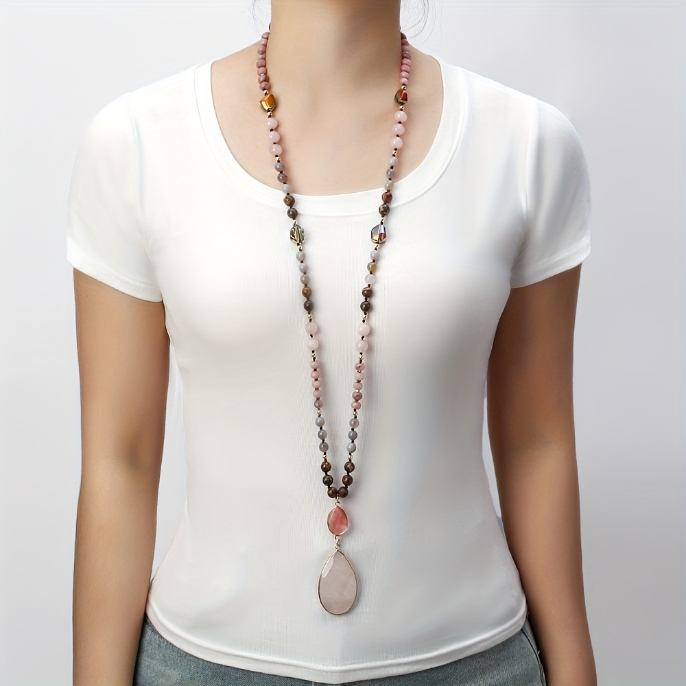 Spring Bohemian Women's Natural Stone Knot Necklace