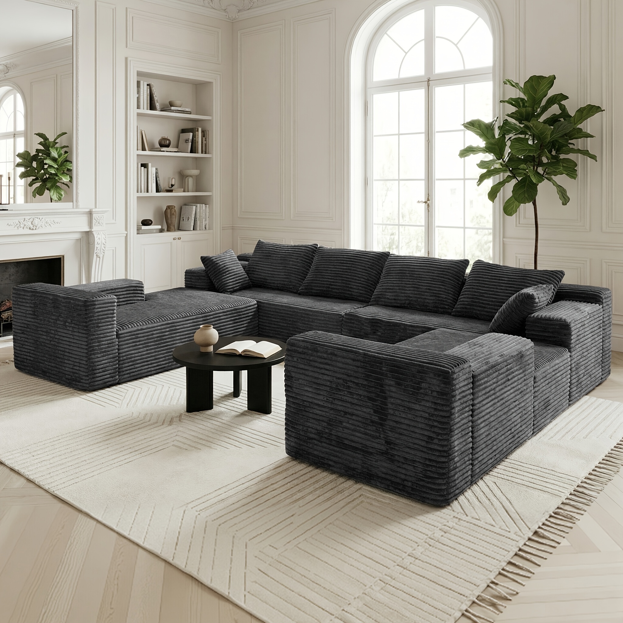 Extra-large U-shaped , 8-seater Cloud-like Seating With Corduroy Velvet Fabric, Sofa With Double Chaise Lounge, Convertible Sectional Sofa, Suitable For Living Room, No