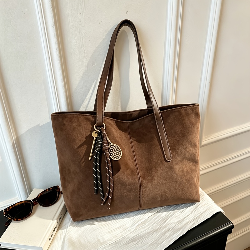 TEMU Bolso bandolera de mujer, nueva versión coreana, color liso, bolso tote grande de de gamuza, gran capacidad, bolso de moderno y fácil, bolso de