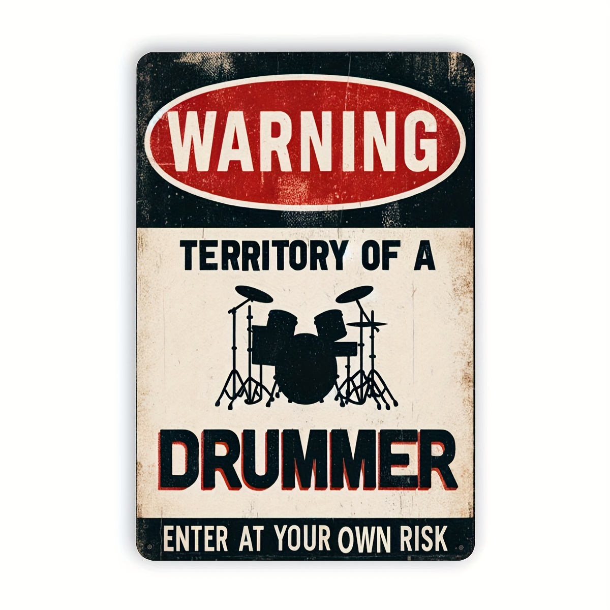 TEMU 1pc, Drum Set Warning Metal Sign Decor Drummer Iron Poster Area Home Room Wall Plaque 30.48x20.32cm Metal Sign