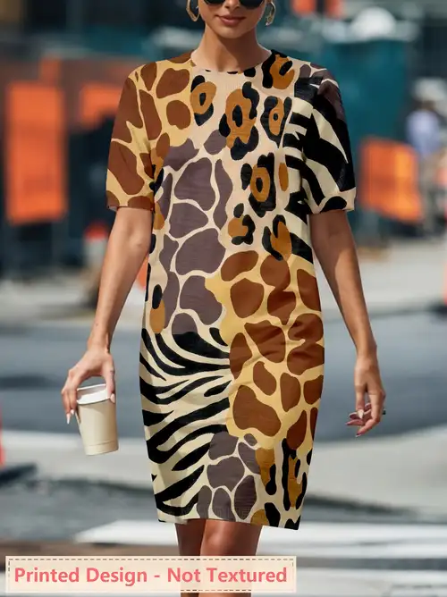 tiger design dress Bohemian Tiger Print One-Shoulder Mini Dress for Spring and Summer Par Canary Houze