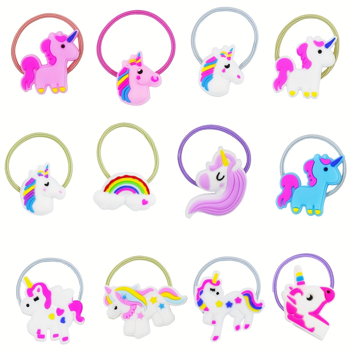 

12pcs Unicorn-themed Hair Ties - Birthday Parties & Gifts, Assorted Colors