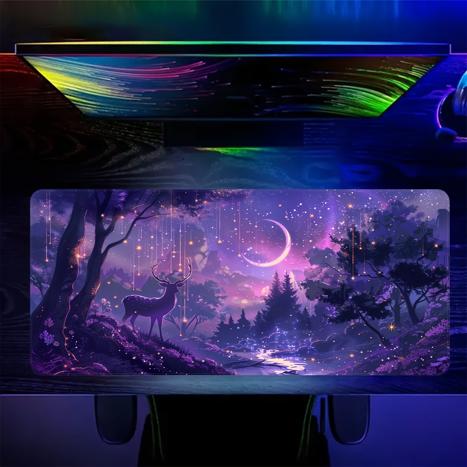 

Starlight Deer Mouse Pad - Large Rubber Desk Mat With Non-slip Base, Washable Keyboard Pad - Office And Home Computer Desk Accessory Without Battery