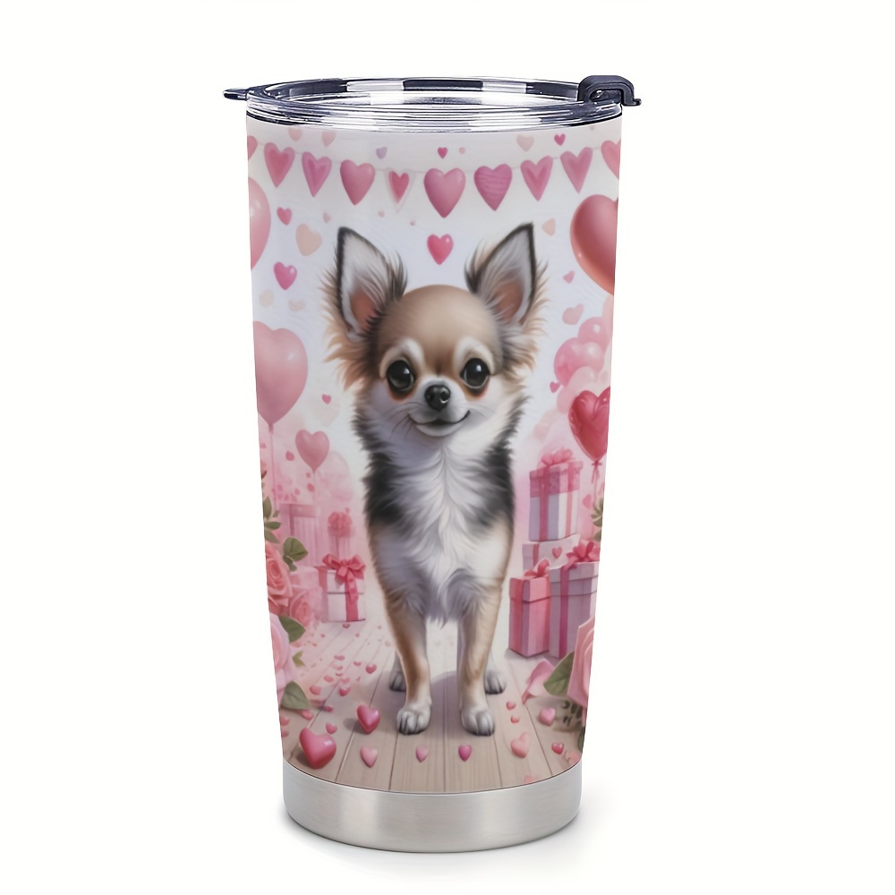 TEMU 1pc, 20oz Stainless Steel Car Cup, Cute Puppy Print Design, Double-walled Vacuum Insulated Travel Coffee Cup With Lid, Gifts For Parents &