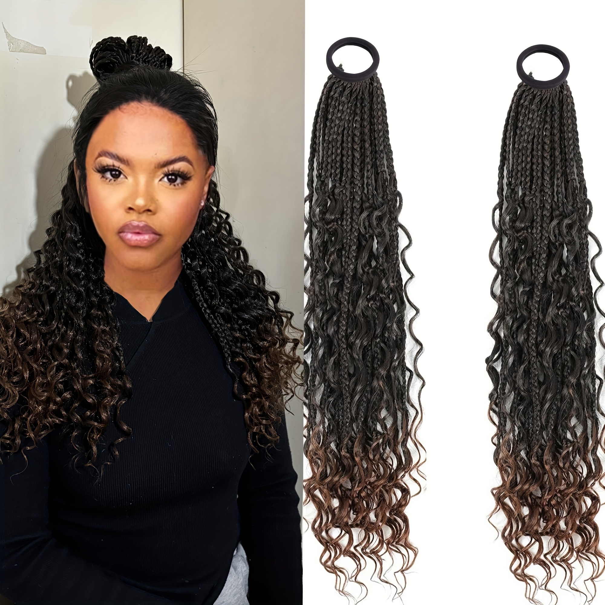 2025 new handmade long ponytail two piece 24inch boho box - Temu
