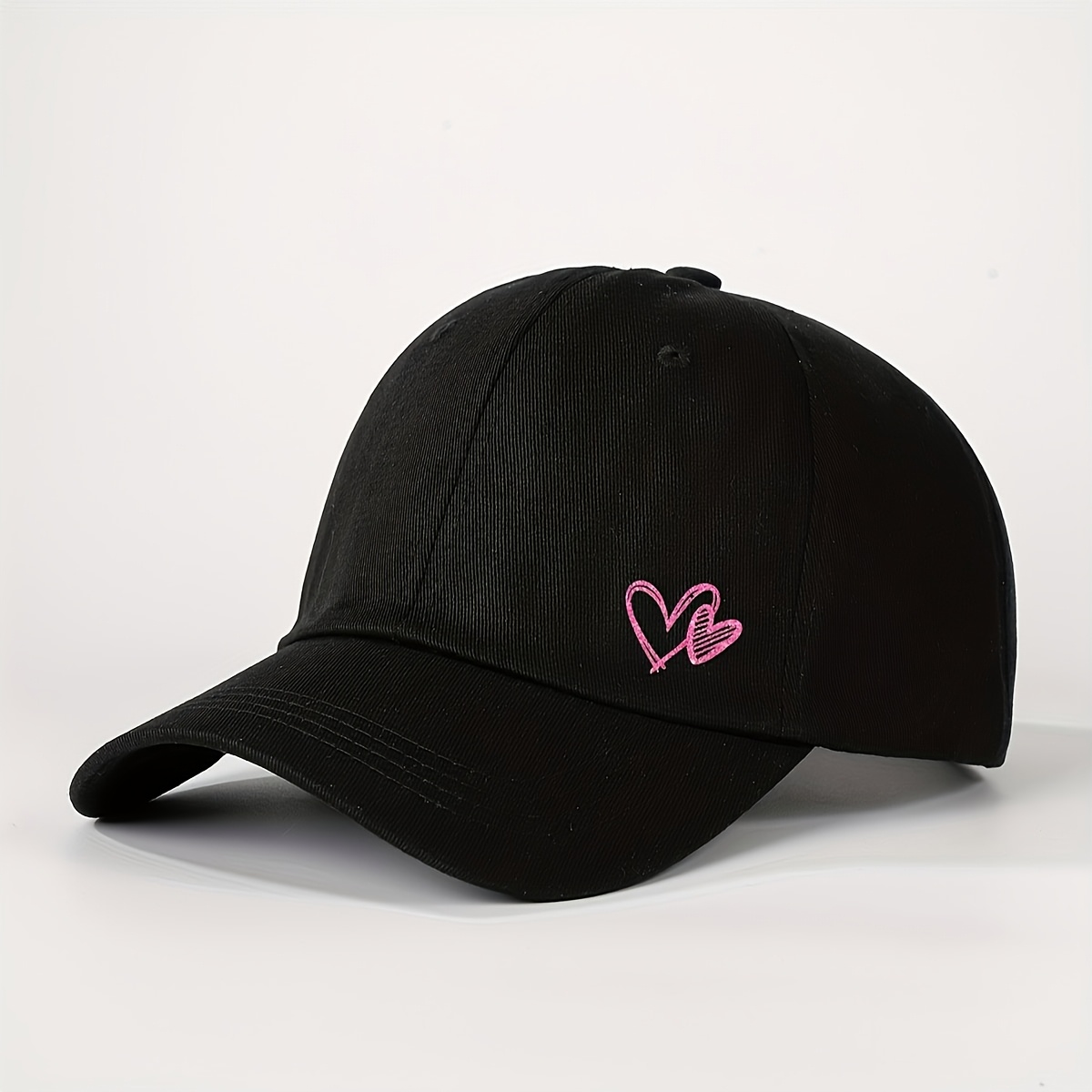 TEMU Casquette de baseball pour femme en de couleur unie avec cœur imprimé sur le côté, un chapeau de soleil d'extérieur réglable, frais, décontracté