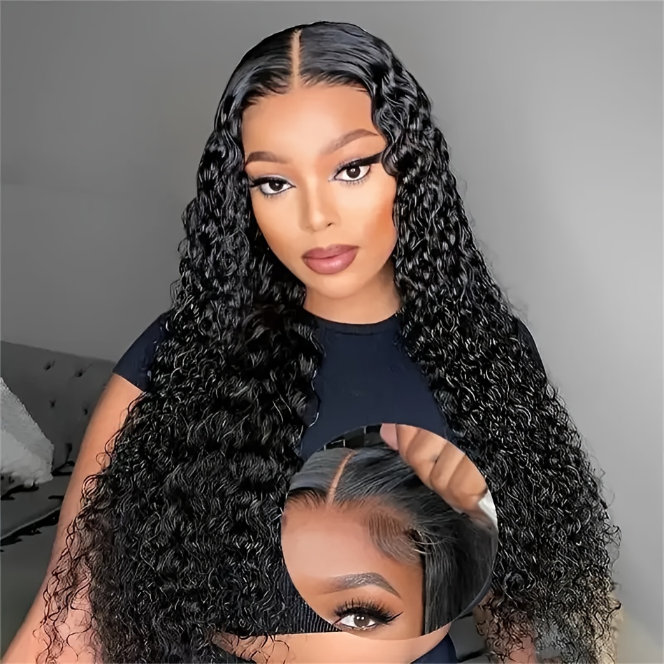 TEMU Glueless Wigs Human Hair Pre Pre Cut 1b Color 5x5 Hd Lace Wigs Human Hair Water Wave Sheer Lace Front Wigs Human Hair For Women No Glue Put On And Go Wig Decorative Wig For Costume & Styling