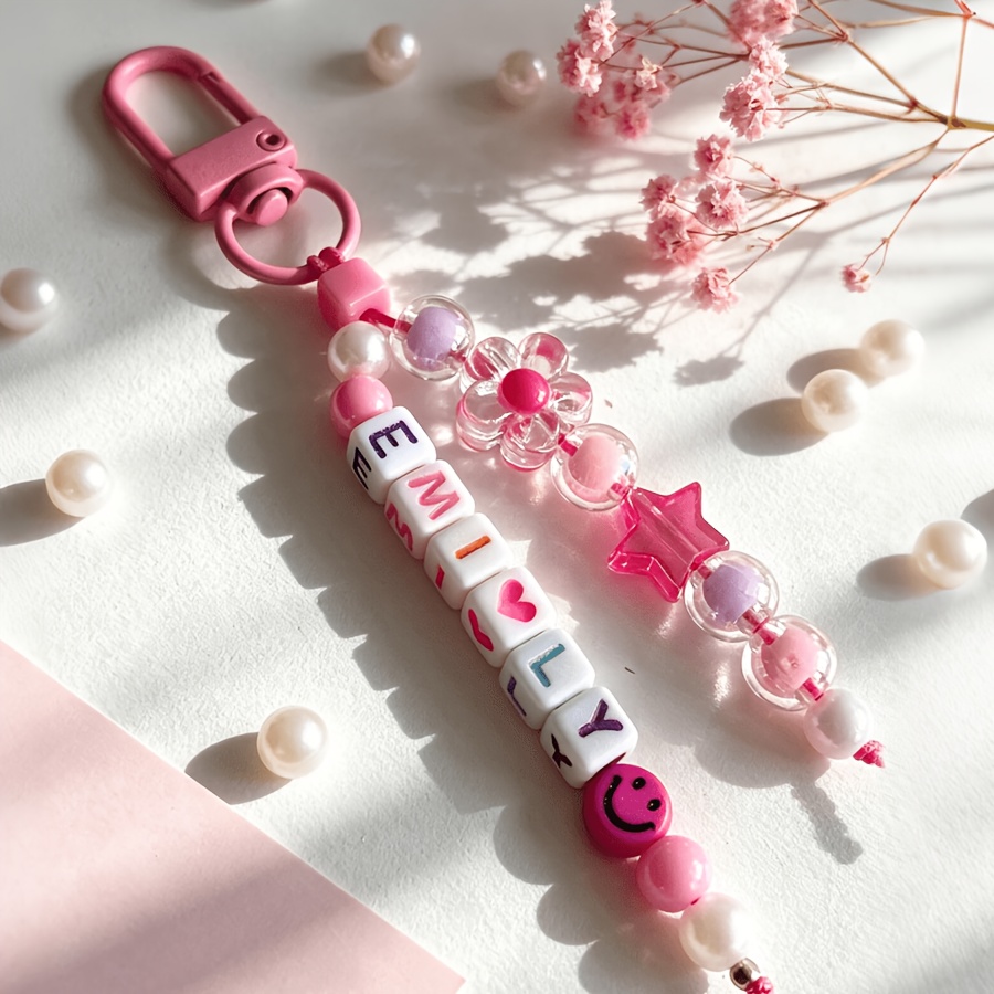 TEMU Personalized Cute Beaded Name Keychain, Create Exclusive Custom Pendants, Used For Bags, Keychains, Pendant Additions, Etc