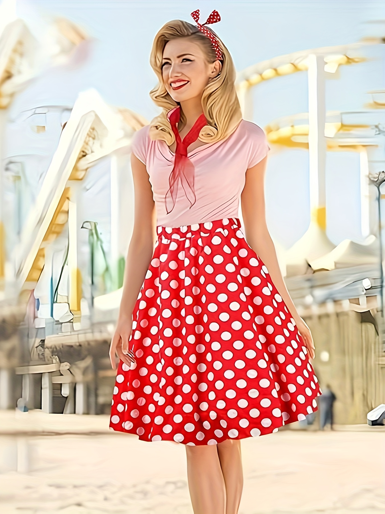 Vintage 70s 70s Polka Dot Skirt Vintage-Inspired Red Polka Dot A