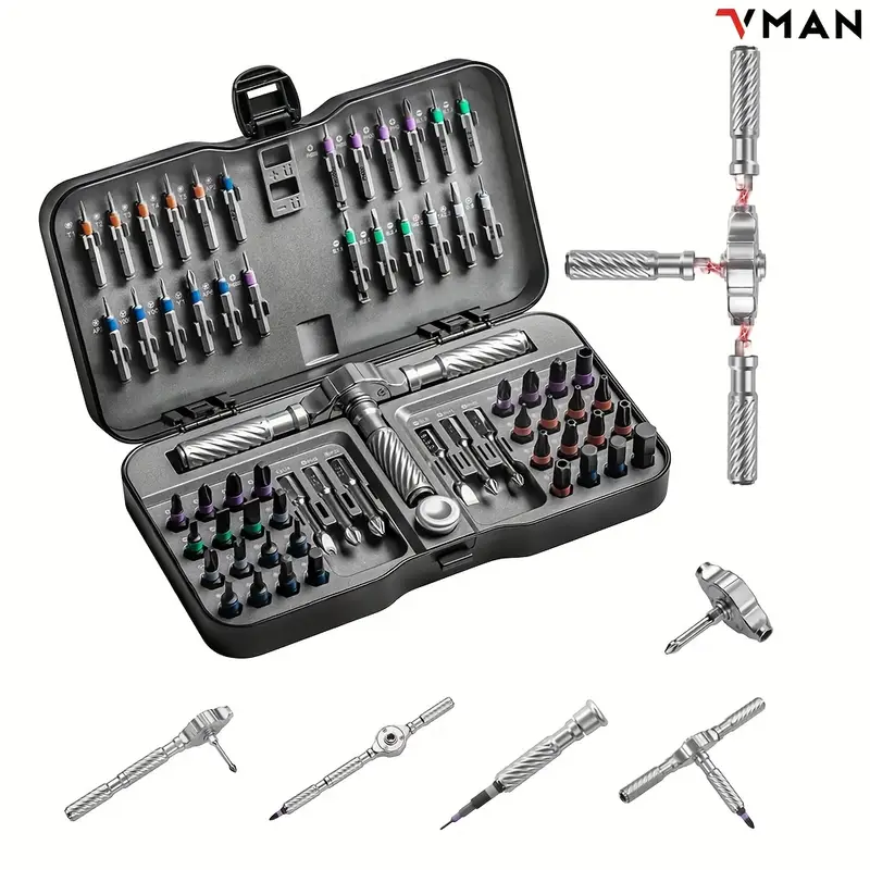 66 in 1 ratchet screwdriver set including 62 magnetic bits portable screwdriver set multi function handle screwdriver set with rotating tail cap suitable for watches glasses mobile phones computers and other precision equipment Product details 0