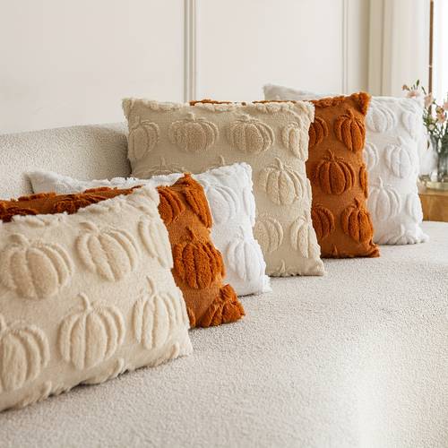 1pc autumn faux fur jacquard throw pillow cover soft plush cozy fall pumpkins decor cushion cover 18 18in 12 20in zipper closure farmhouse pillowcase for bedroom sofa without pillow insert