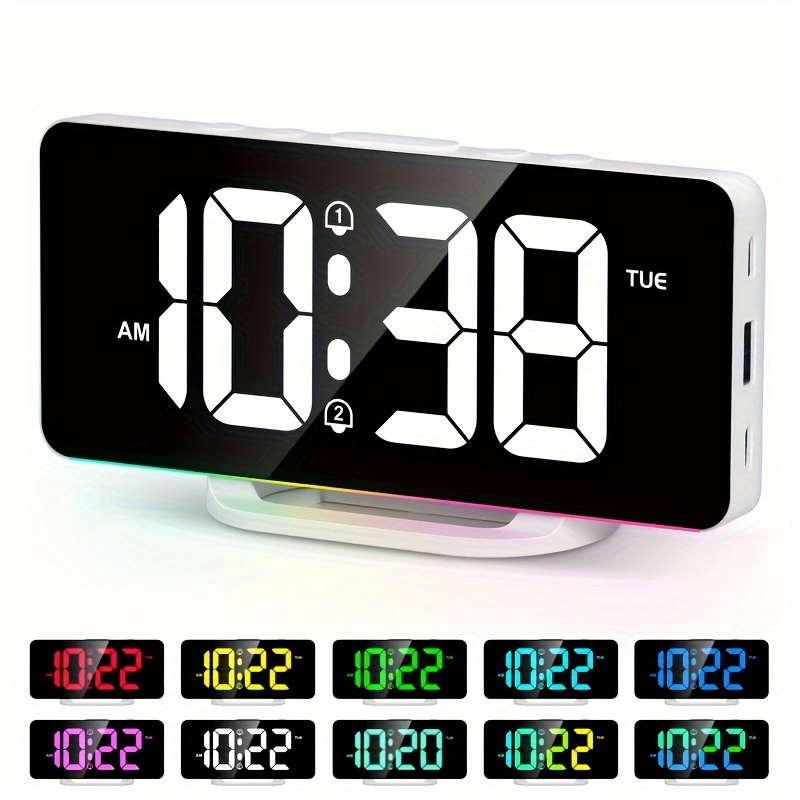 Reloj despertador digital con cargador USB, radio despertador para  dormitorios con pantalla LED grande, reloj despertador de luz natural para  niños
