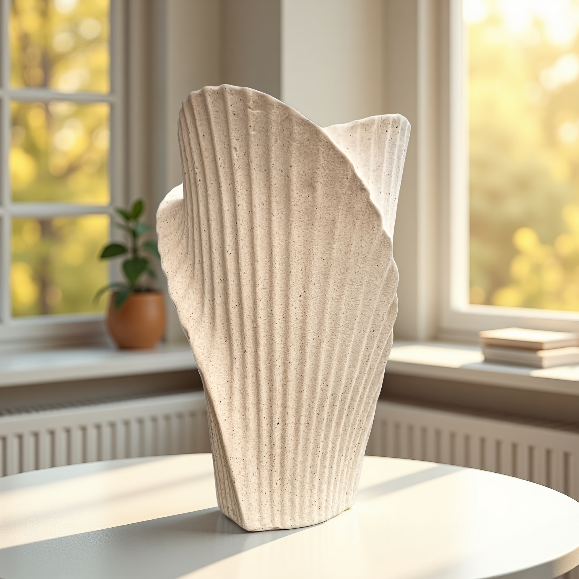 A New Ceramic Vase, Decorative Vase, Ornamental Vase with a Frosted Beige Finish, Featuring Unique Line Designs. Suitable for Modern Home Decor, Simple and Stylish, Ideal as a Tabletop Vase or Handmade Vase. Perfect for Home Decoration, Holiday Gifts