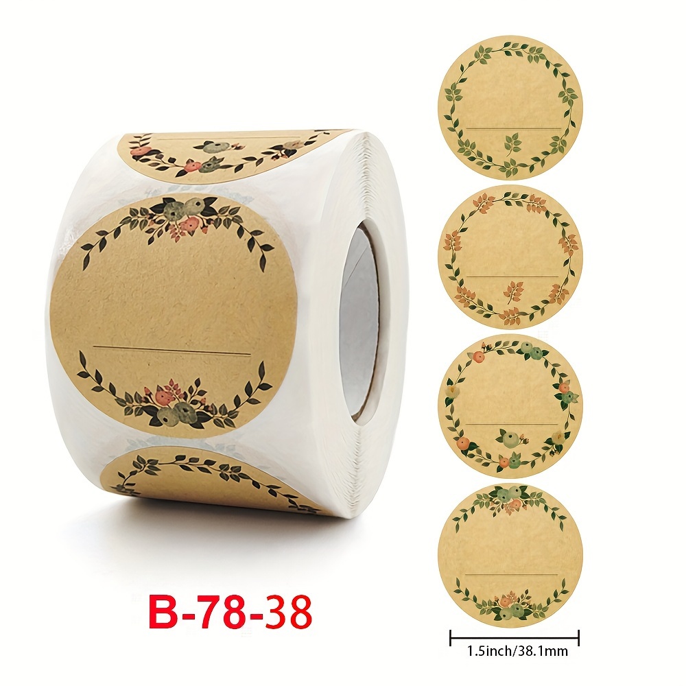 TEMU 500pcs Pegatinas Kraft, Diseño de Floral Redonda de 1.5" y 2" - Perfectas para Etiquetas de Tarros Mason, Almacenamiento de Alimentos, Sellados de Bolsas de Regalo