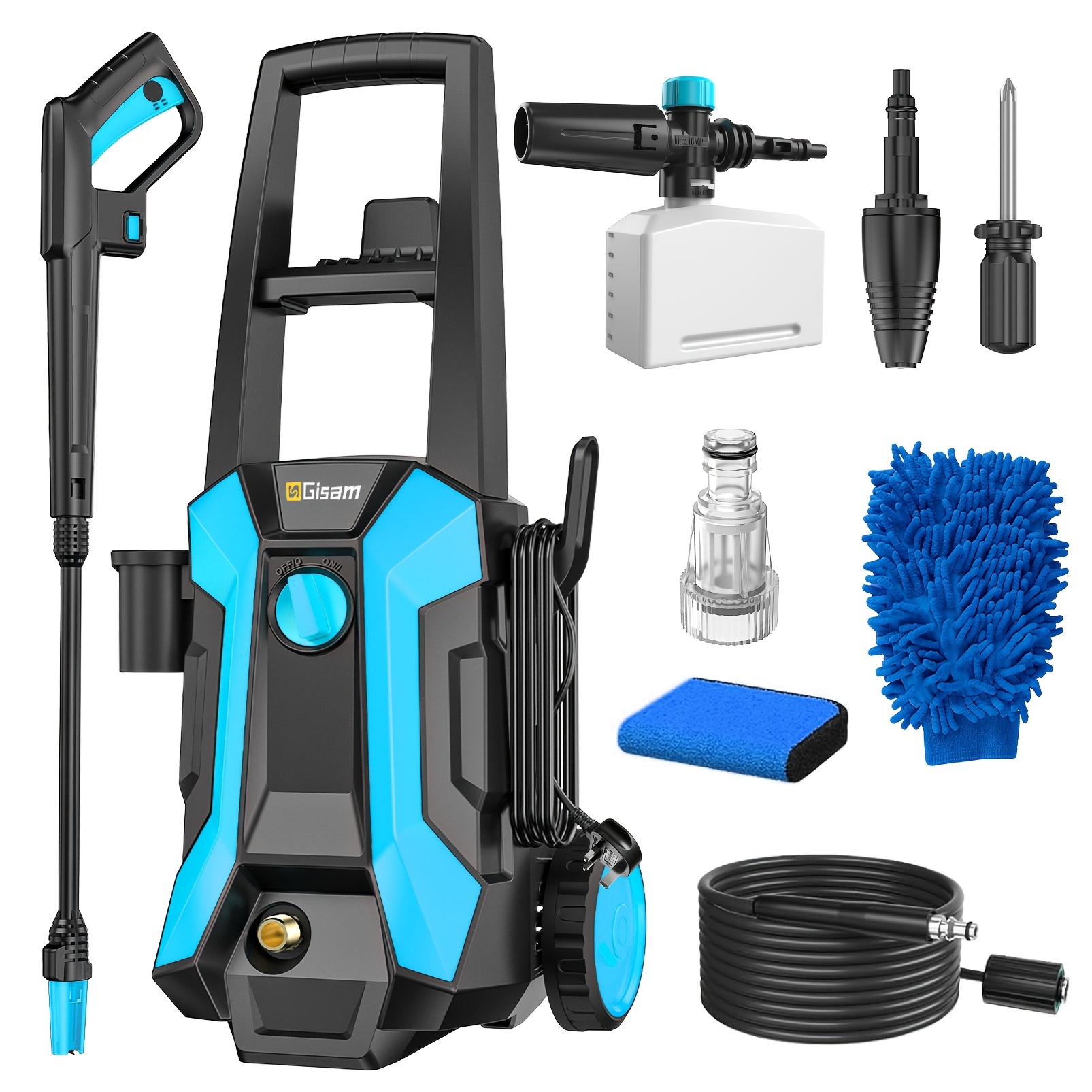 Gisam High Pressure Washer 2200 Watt 2900 Psi 480l/h With 8m Hose, Soap Bottle, Foam Nozzle And High Pressure Gun For Car/fence/garden/patio (yellow)