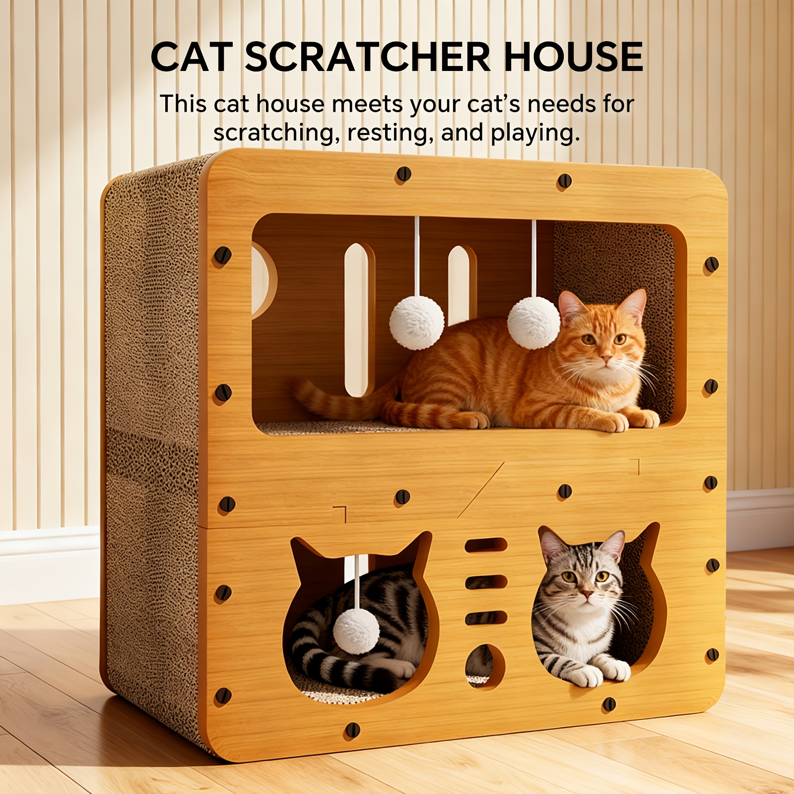 TEMU 2-tier Large Cat Scratcher House With Wood Frame, 2 In 1 Sisal Cat Scratcher Beds And Scratching Pads Households For Indoor Small Cats, Sturdy
