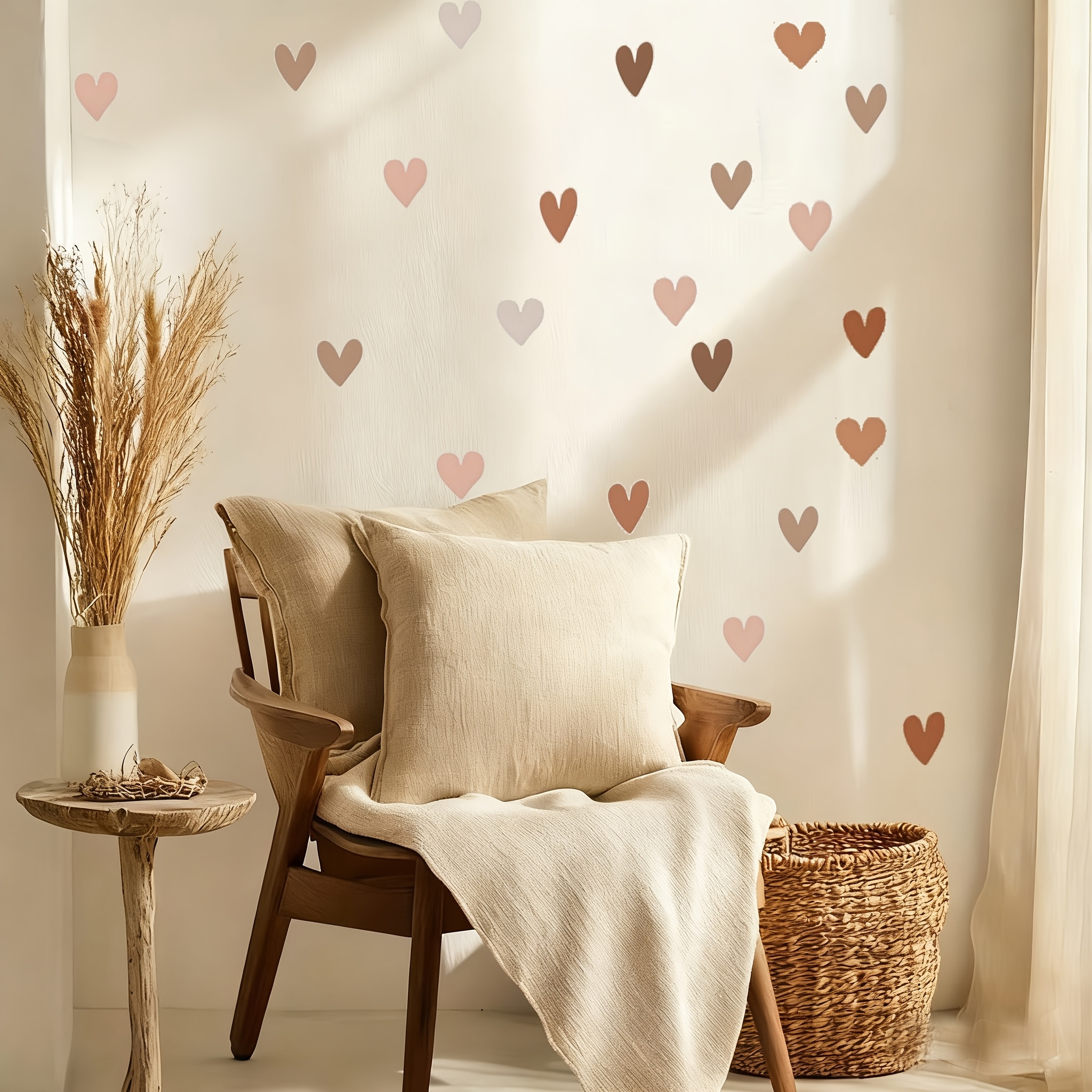 Image of 3pcs 1set Boho Wall Decals, Heart Wall Stickers, Removable Peel And Stick Boho Home Decor, Wallpaper For Living Room, Bedroom, Entryway | Removable Peel And Stick Wall Decor