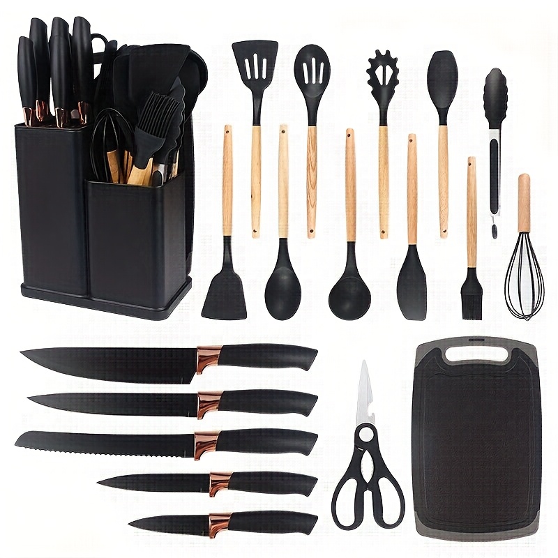 TEMU Silicone Kitchen Utensil Set 19pcs, Food Grade Silicone Cooking Spoon Spatula Cutting Board Fruit Knife Chef Knife Combination Set Father Gift