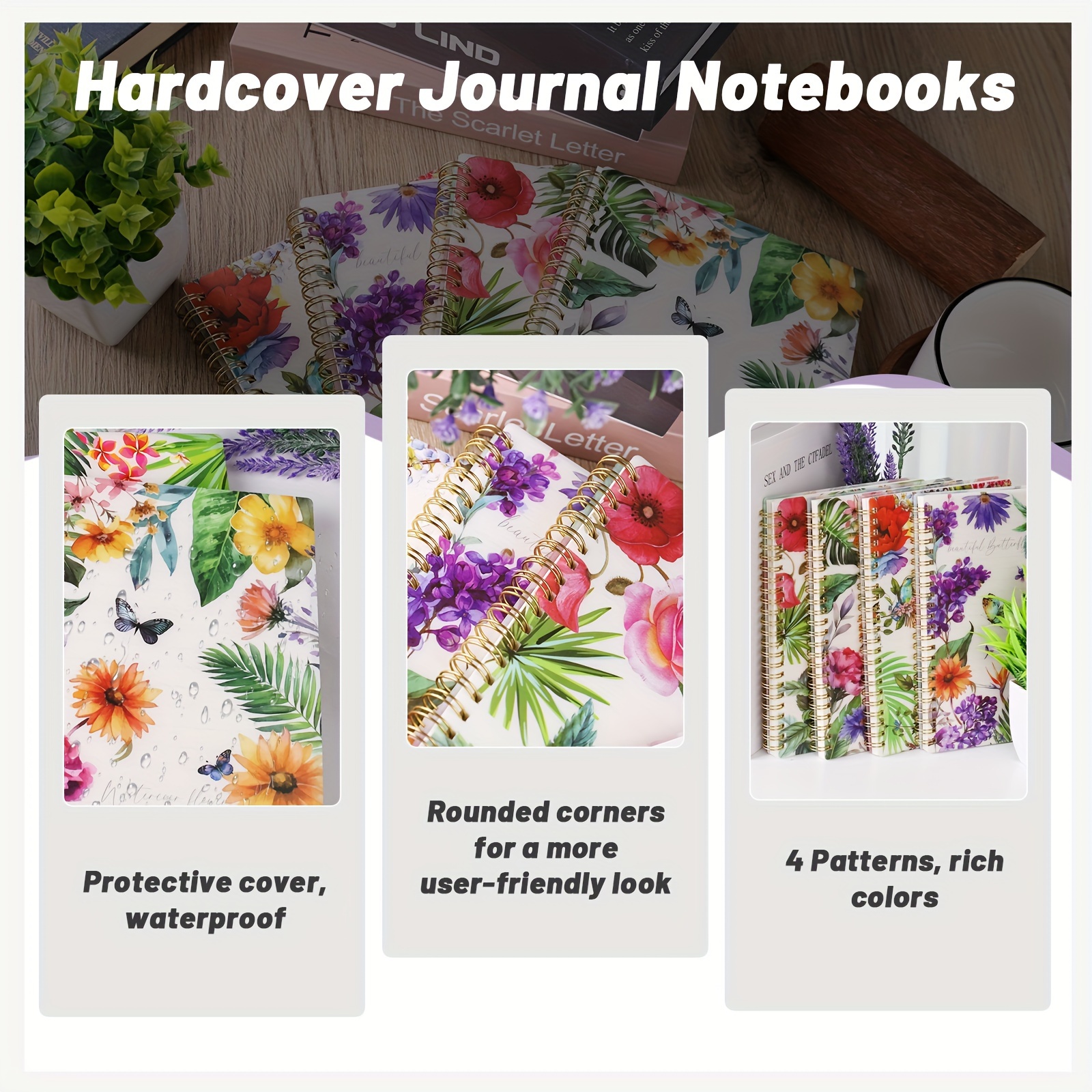 TEMU 4pcs Spiral Notebooks A5, 6.1 * 8.1 Inches, 80 Sheets, Hardcover Journal Notebooks College Ruled Notebookfor Work, Home, School Supplies,