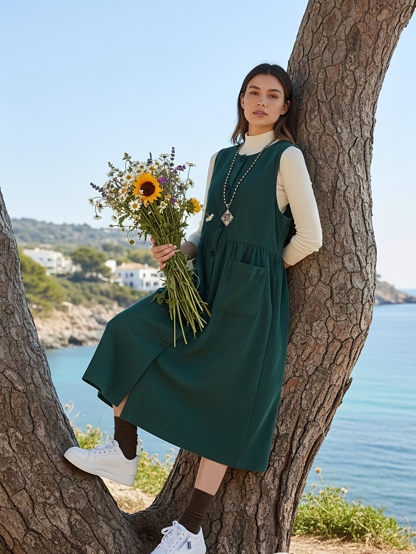 elegant womens autumn sleeveless knee length midi dress - Temu Bahrain