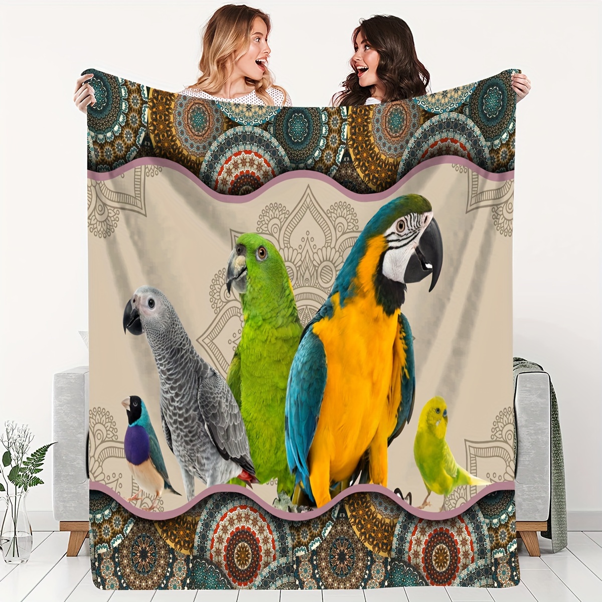 

1pc Parrot Vintage Pattern Blanket Gift For Friends Soft Blanket Flannel Blanket Warm And Comfortable Throw Blanket, Skin-friendly Sofa Bed Blanket